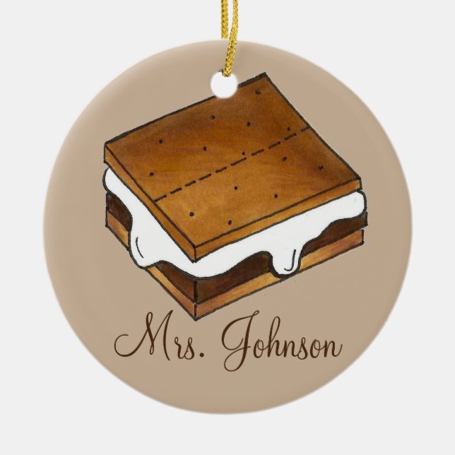 Camp Campfire S'mores Teacher Appreciation Gift Ceramic Ornament (Front)