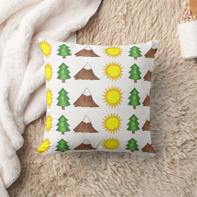 Camp Camping Mountain Climbing Trees Nature Throw Pillow (Blanket)