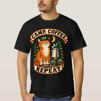 Camp Coffee Repeat Camping Cat CTshirt recto verso T-Shirt
