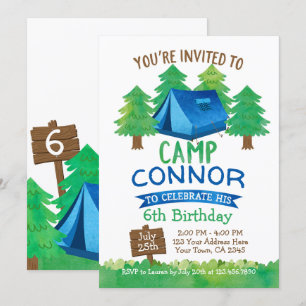 Camp d'été , camping Invitation d'anniversaire