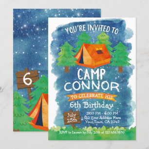 Camp d'été, Camping Invitation d'anniversaire