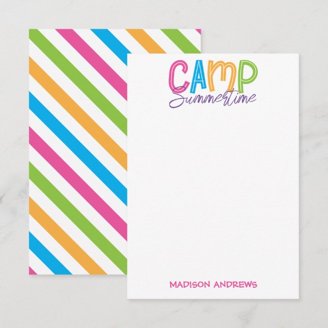 Camp d'été coloré Cartes de notes personnalisées (Devant / Derrière)