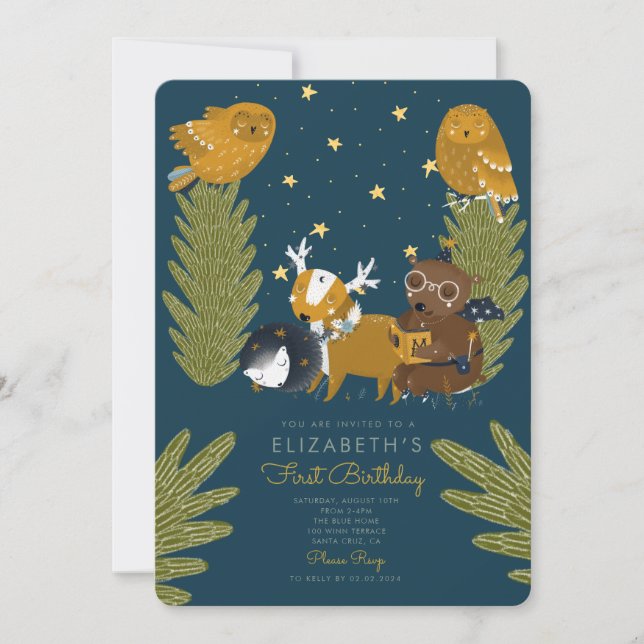 Camp Forest Animal 1st  Birthday Invitation (Front)