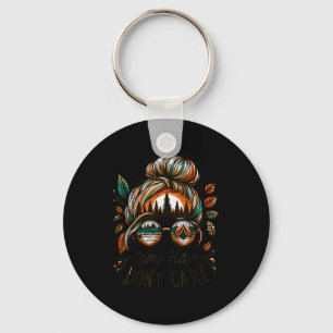 Camp Hair Don't Care Messy Bun Funny Camng Camper  Keychain