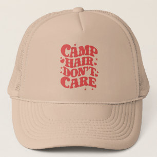 Camp Hair Don't Care Summer Camping Girls Groovy Trucker Hat