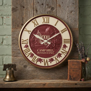 Camp Hill Pennsylvania Historic House and Roses Large Clock