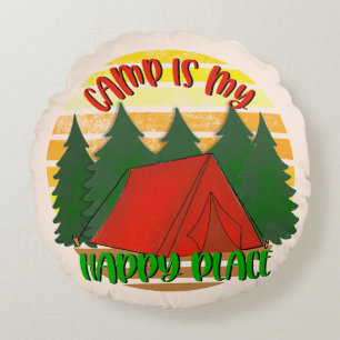 Camp is My Happy Place Round Pillow