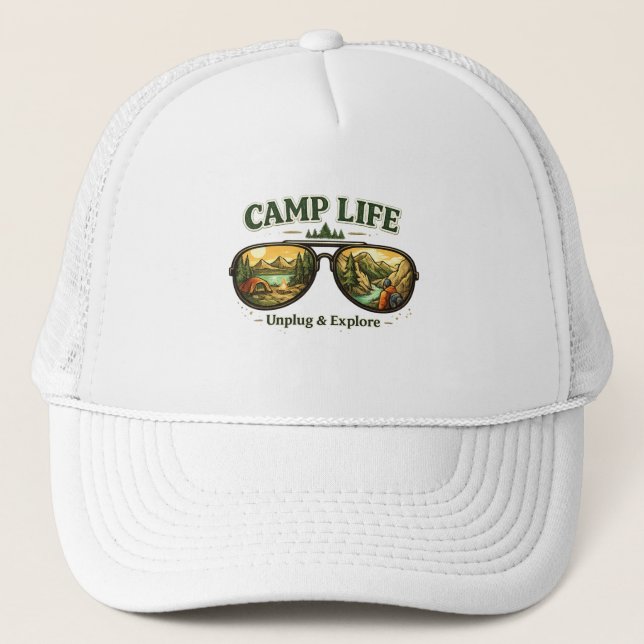 Camp Life Feels Right – Adventure Trucker Hat USA (Front)