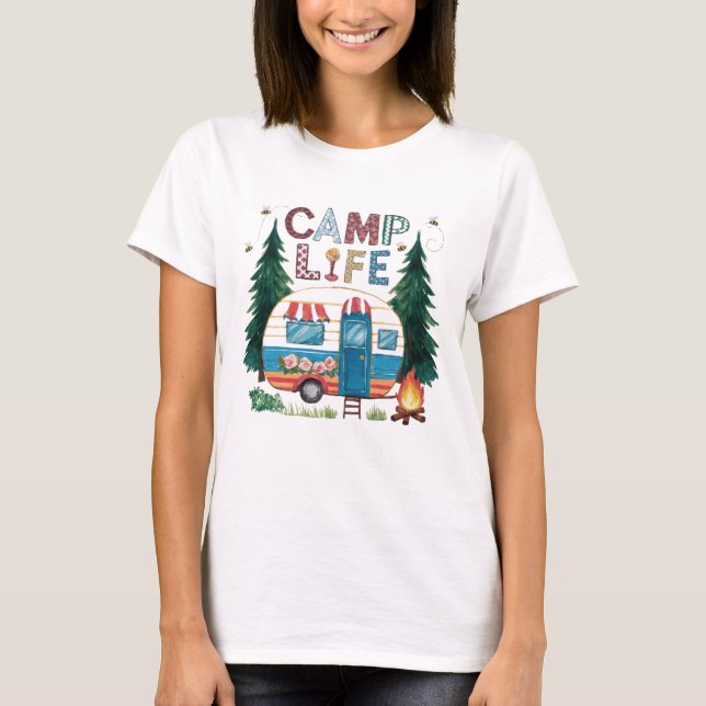 Camp Life Watercolor Camping T-Shirt (Front)