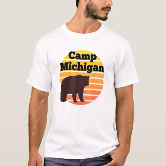 Camp Michigan Hiking Biking Camping Bear Sun T-Shirt