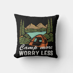 Camp More Worry Less Camping Funny Throw Pillow