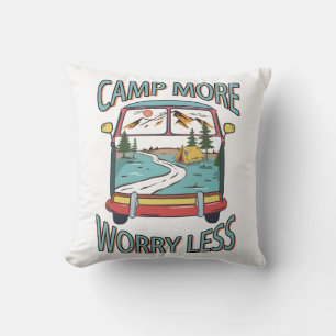 Camp More Worry Less Camping Funny Throw Pillow