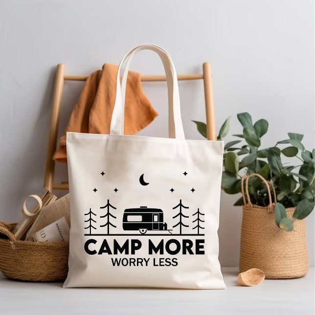 Camp more worry less | Picnic Adventure lovers Tote Bag (Camp more worry less minimalist Adventure Explore Tote Bag)