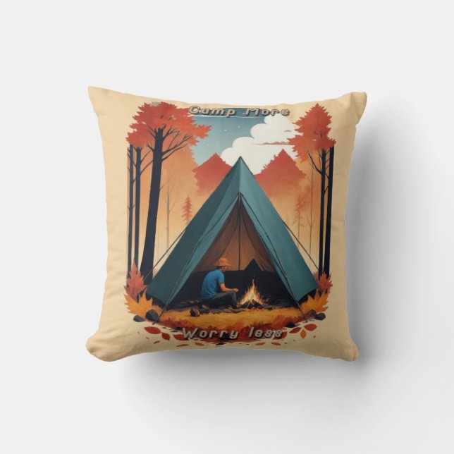 Camp More, Worry Less Throw Pillow (Front)