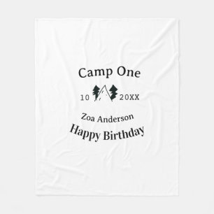 Camp one happy birthday name date campingadventure fleece blanket