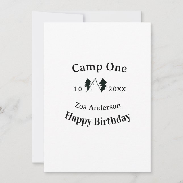 Camp one happy birthday name date campingadventure invitation (Front)
