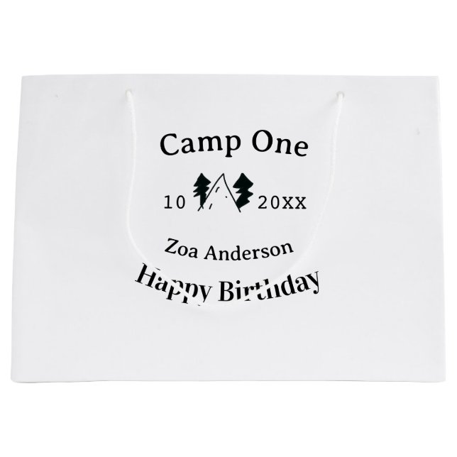 Camp one happy birthday name date campingadventure large gift bag (Front)
