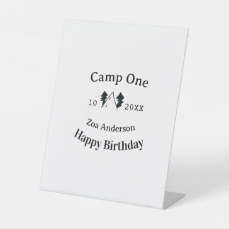 Camp one happy birthday name date campingadventure pedestal sign