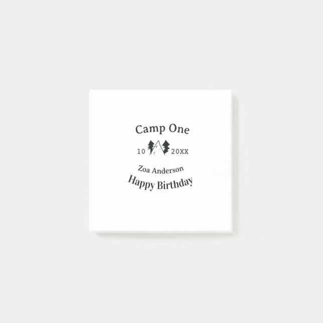 Camp one happy birthday name date campingadventure post-it notes (Front)