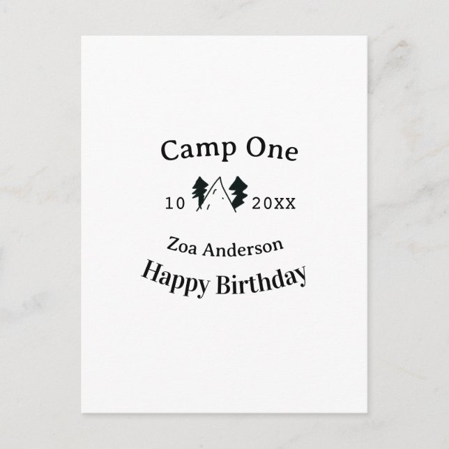 Camp one happy birthday name date campingadventure postcard (Front)