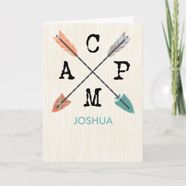 Camp Personalize Name Arrows on Wood Pattern Card (Front)