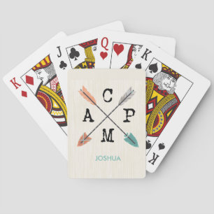 Camp Personalize Name Arrows on Wood Pattern Playing Cards