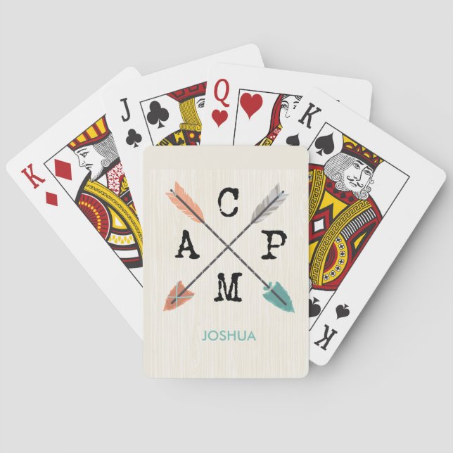 Camp Personalize Name Arrows on Wood Pattern Playing Cards (Back)