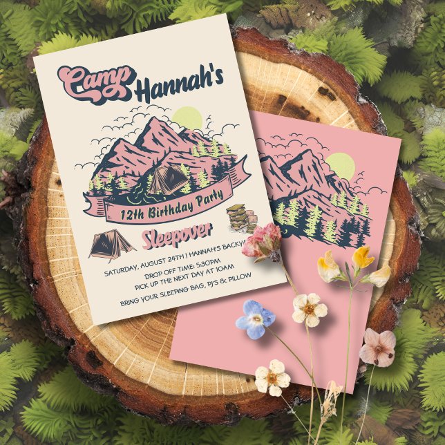 Camp Pink Mountain Birthday Party Sleepover Invitation (Creator Uploaded)