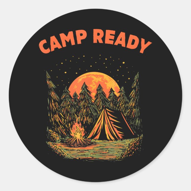 Camp Ready Summer Camping Tropical Camper Trip Classic Round Sticker (Front)
