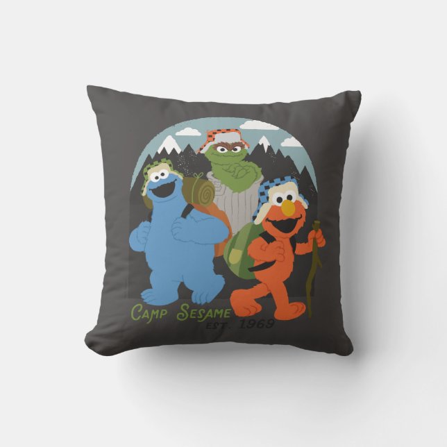 Camp Sesame Street EST. 1969 Throw Pillow (Front)