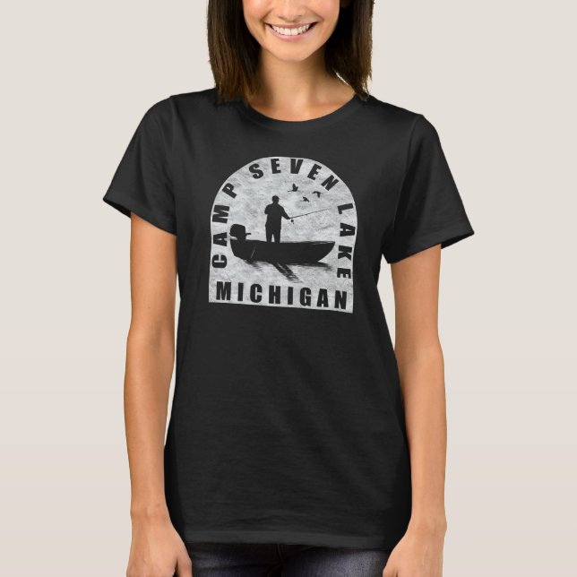 Camp Seven Lake Fishing Michigan T-Shirt (Front)