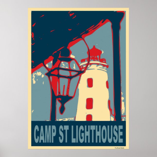 Camp St Lighthouse in Blue and Red. Poster (Front)