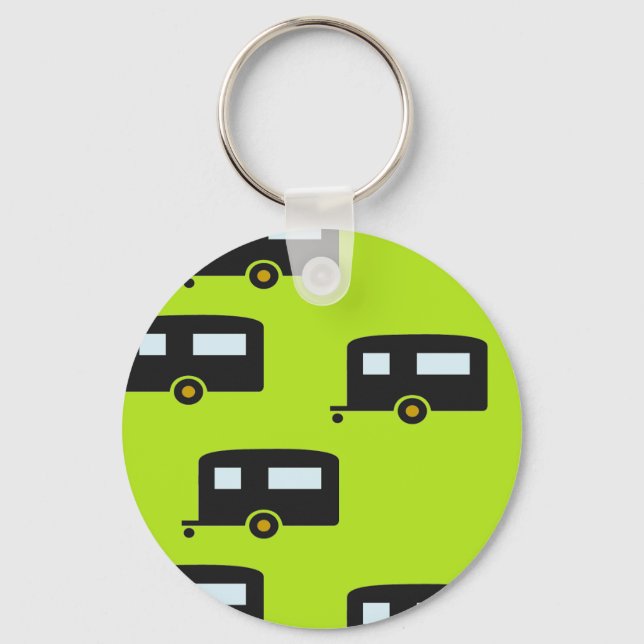 Camp trailers on green keychain (Front)