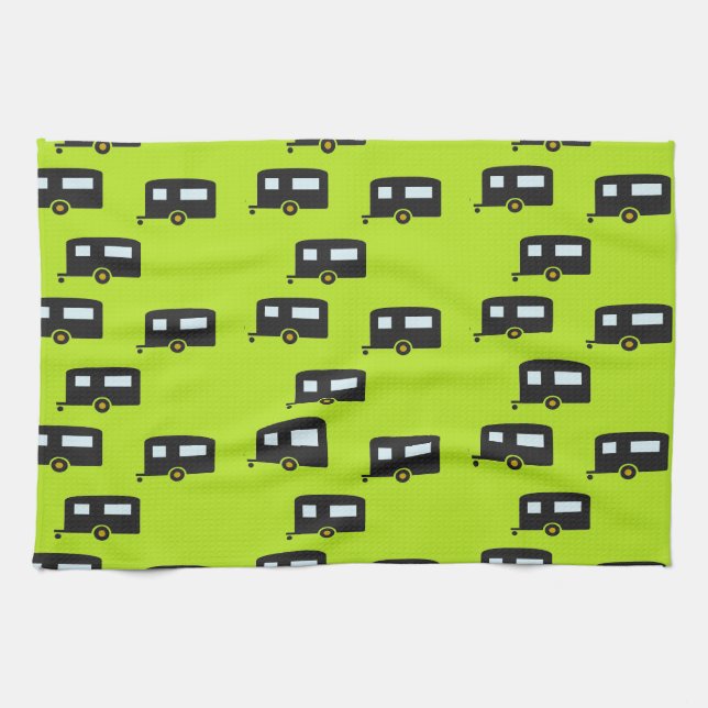 Camp trailers on green kitchen towel (Horizontal)