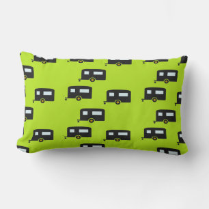 Camp trailers on green lumbar pillow