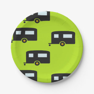 Camp trailers on green paper plate