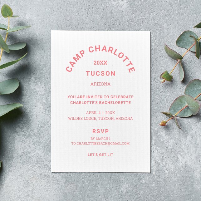 Camp Weekend Pink Bachelorette Party Invitation (Creator Uploaded)
