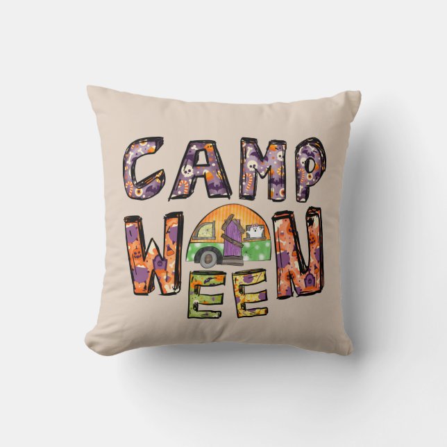Camp Ween Halloween Camper Design Throw Pillow (Front)