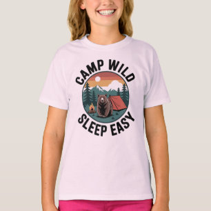 Camp Wild Sleep Easy-Bear Camping Vintage Sunset T-Shirt