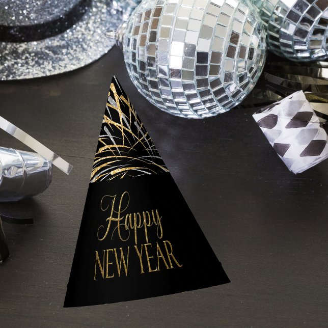 Campagne Black & Gold New Year's Eve Party Hat (How cute are these party hats! Grab them now in preparation for your NYE party!)