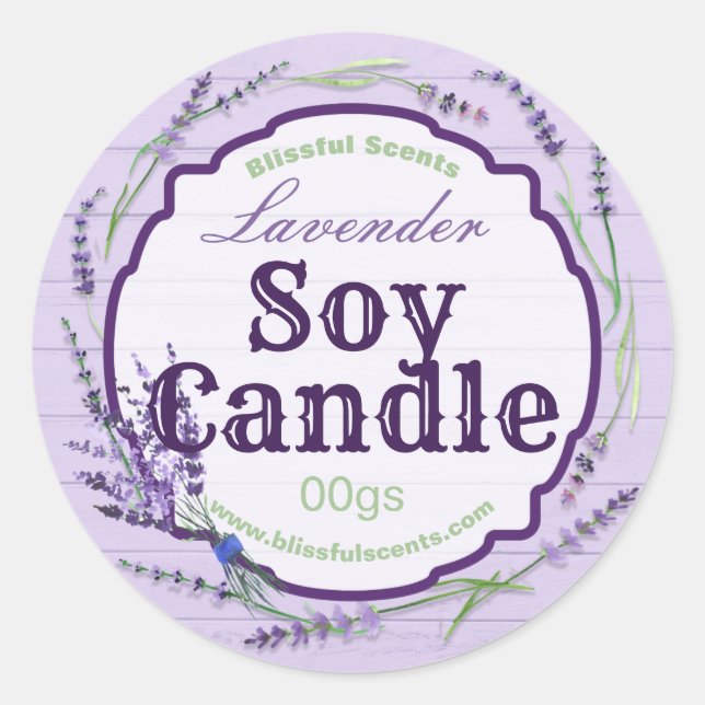 Campagne Bois Purple Lavender Soy Candle Étiquette (Devant)