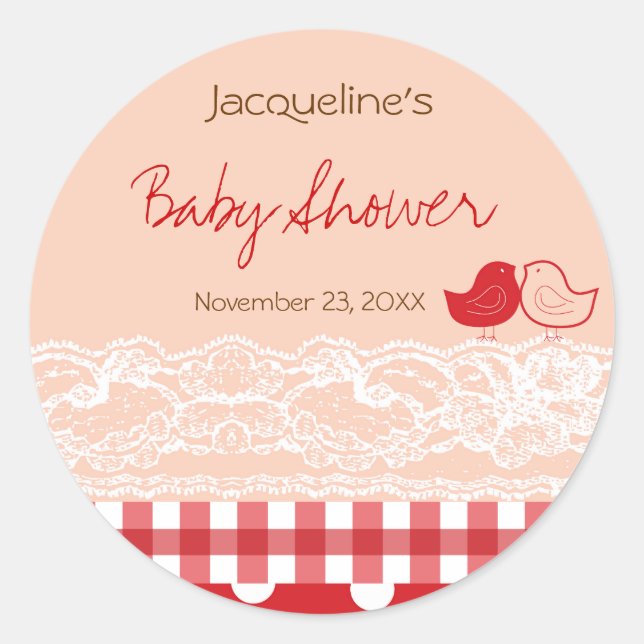 Campagne Chic Birds Lace Girl Sticker Baby shower (Devant)