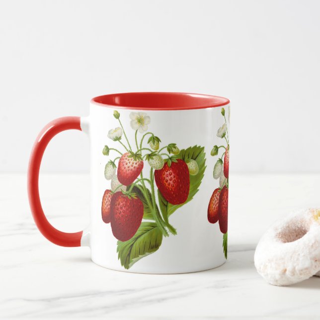 Campagne fraise Motif café Mug (Avec donut)