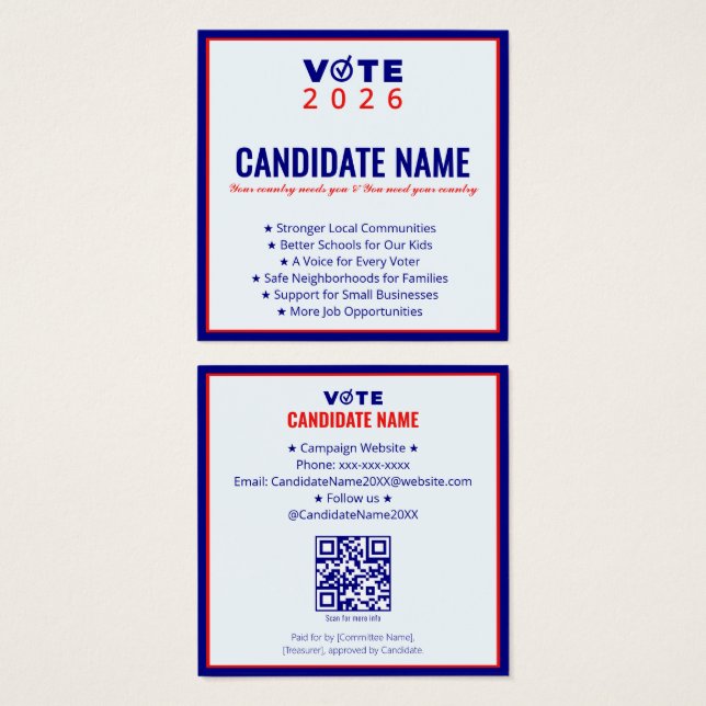 Campagne politique 2026 Candidat Élection Contact (Devant & derrière)
