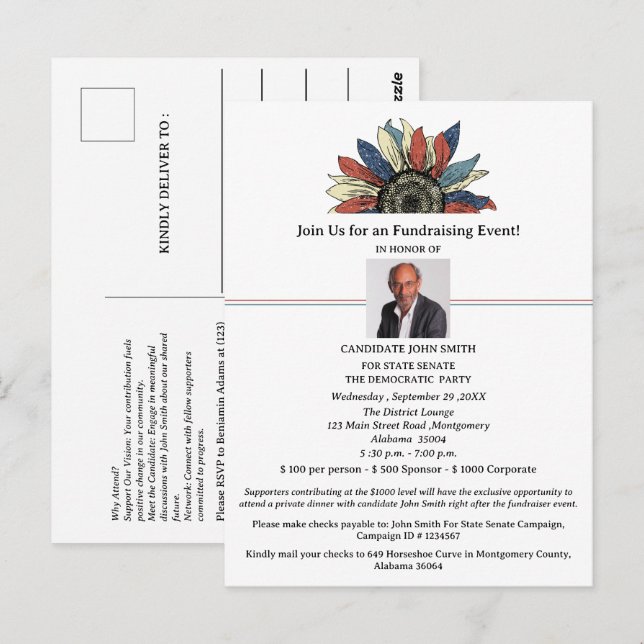 Campagne politique Collecte de fonds Invitation à  (Devant / Derrière)