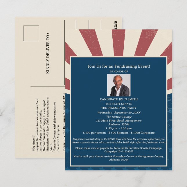 Campagne politique rétro Invitation à lever des fo (Devant / Derrière)