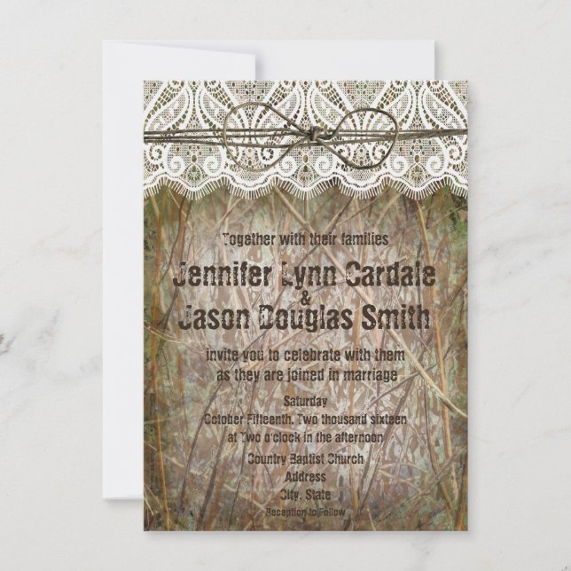 Campagne rustique Camo rose Bow Invitations de mar (Devant)