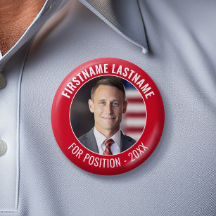 Campaign Photo with curved type - Red and White 2 Inch Round Button