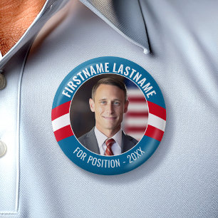 Campaign Photo with curved type - Red White Blue 2 Inch Round Button