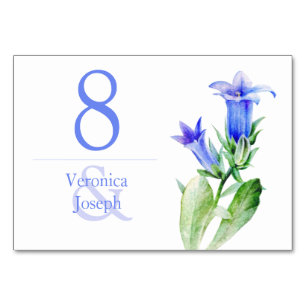 Campanula blue wildflower wedding table card
